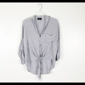 Vici Collection | Stripe Front Tie Button Up